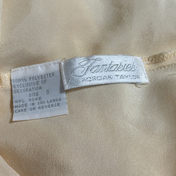 FANTASIES by Morgan Taylor‎ Yellow Slip Dress Embroidered Flowers Lace Size S - Picture 6 of 7